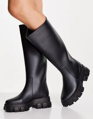 ASOS DESIGN Gracie chunky knee high rain boots in black