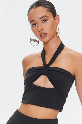 Cutout Knotted Halter Crop Top