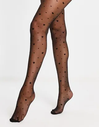 ASOS DESIGN 30 denier polka dot and heart tights in black