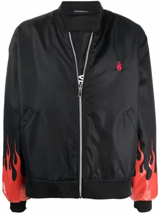 Flames Print Bomber Jacket