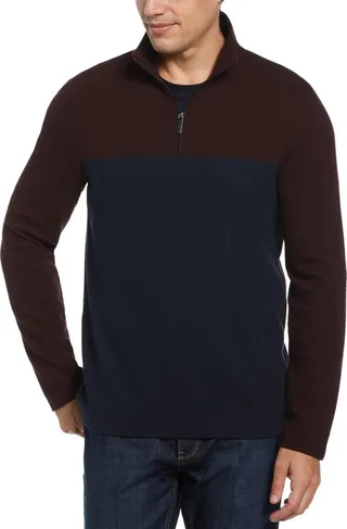 Perry Ellis Men's Jacquard Colorblocked Quarter-Zip Sweater