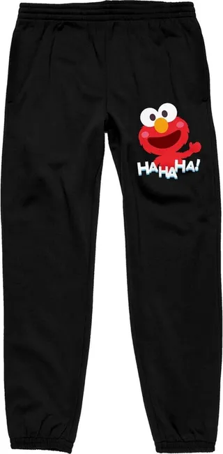 Sesame Street Smiling Elmo Men’s Black Graphic Sweatpants-XL
