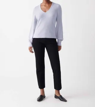 Cashmere Blouson Sleeve V-Neck Sweater in Lilac