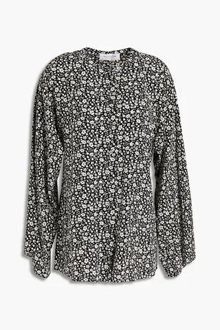 Floral-print silk crepe de chine blouse