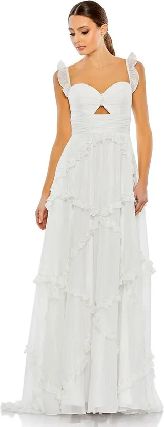 Ruffle Tiered Sleeveless Flowy A Line Gown
