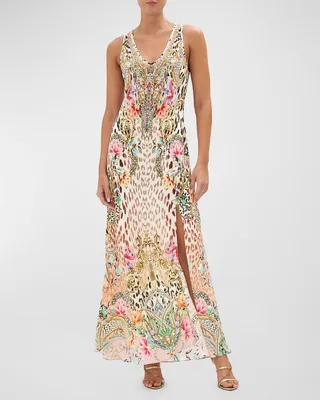Hand-Embellished Bias-Cut Maxi Tank Dress