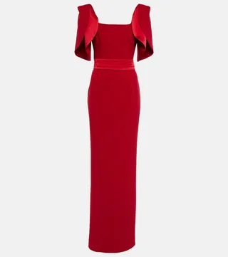 Belted crepe maxi dress