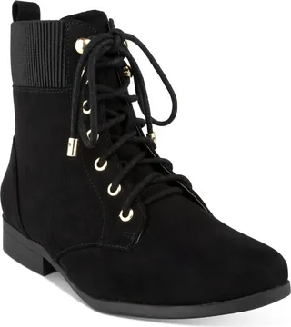 Clarissae Womens Faux Suede Almond Toe Combat & Lace-up Boots