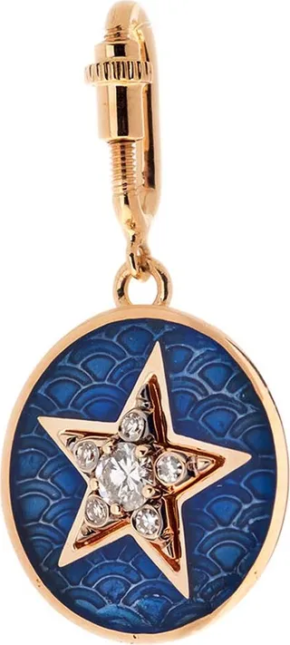 Diamond and Navy Enamel Star Kastak Rose Gold Charm