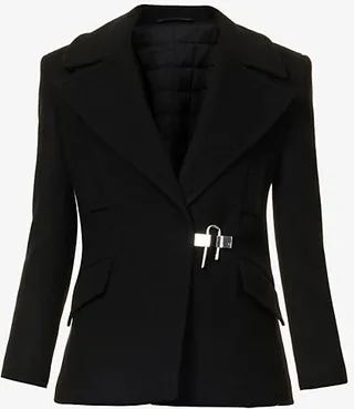 Womens Black U-lock V-neck Wool Coat
