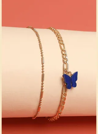 2 Piece Gold Plated Casual Designer Stone Anklet For Women