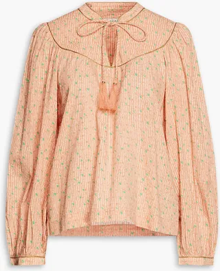 Keena printed Swiss-dot cotton blouse