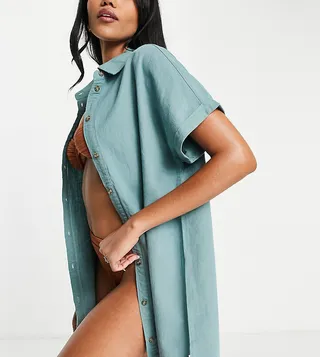 Rhythm classic linen beach shirt summer dress in blue