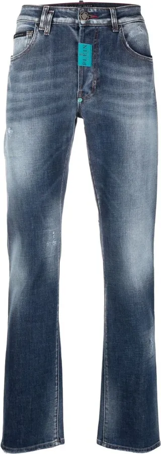 Distressed-Effect Straight-Leg Jeans