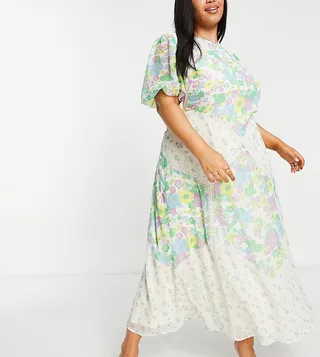 ASOS DESIGN Curve lace insert cutout tea maxi dress in mixed print