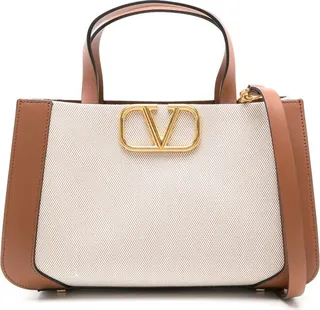Neutral Small VLogo Signature Tote Bag