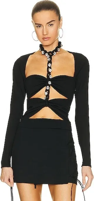 AREA Chain Link Long Sleeve Bodysuit in Black