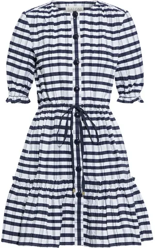 Billie C tiered checked cotton-seersucker mini dress