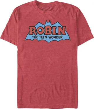 Men's Batman Logo Boy Wonder Robin T-Shirt - Red Heather - Small
