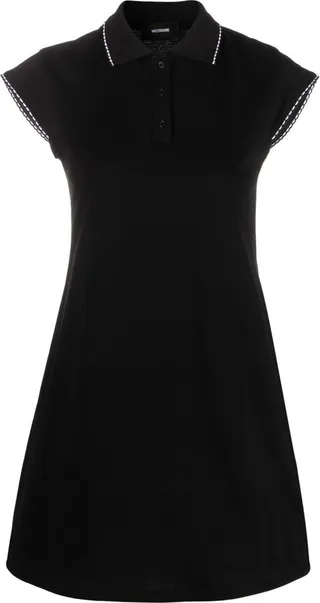 Black Cotton Polo Mini Dress