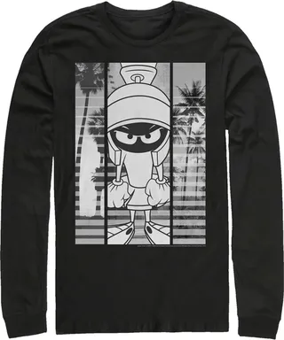 Men's Looney Tunes Marvin the Martian Black and White Long Sleeve Shirt - Black - X Large