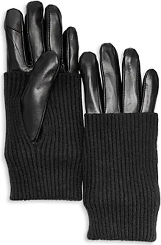 Echo Fold Down Cuffed Large Leather Paneled Gloves