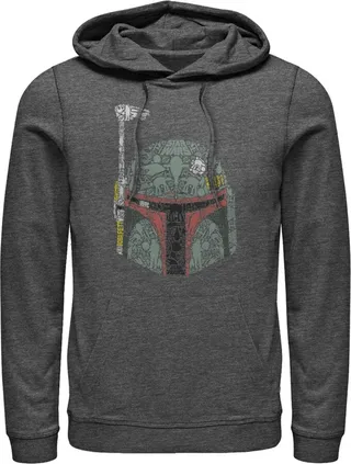 Men's Star Wars Boba Fett Silhouette Helmet Fill Pull Over Hoodie - Charcoal Heather - 2X Large
