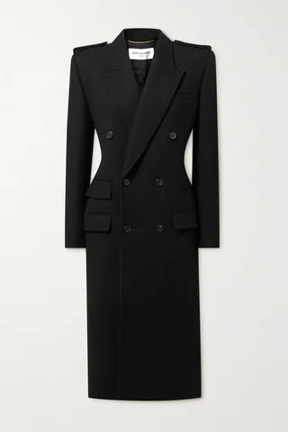SAINT LAURENT - Double-breasted Wool-blend Coat - Black
