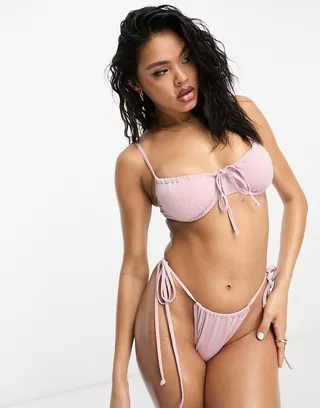 South Beach glitter stripe bikini top in light pink
