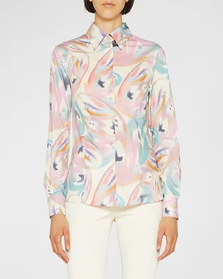 Blur Abstrcat Lone-Sleeve Shevron Shirt