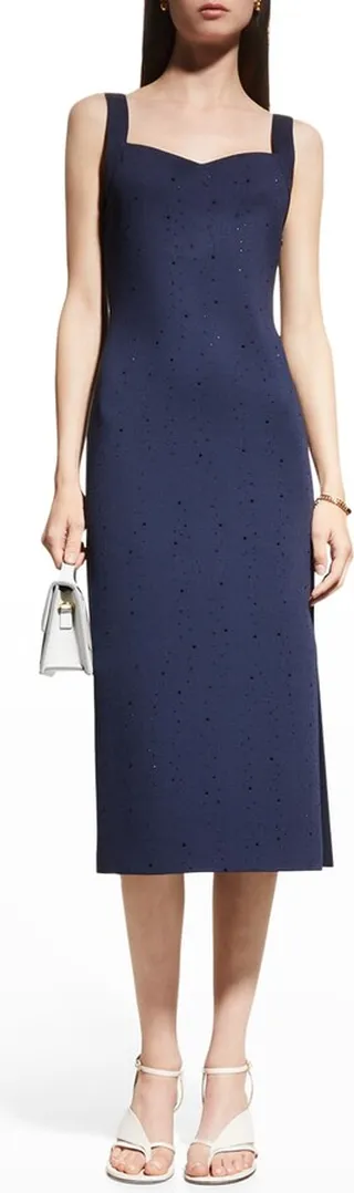 Side-Slit Strass Milano Knit Midi Dress