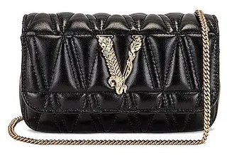 VERSACE Quilted V Shoulder Bag in Black