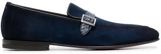 Crocodile-Effect Trim Suede Loafers
