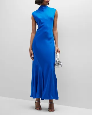 Erin Silk High-Neck Maxi Slip Dress