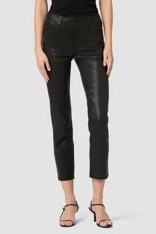 Hudson Jeans Nico Mid-Rise Straight Leather Pant - Black