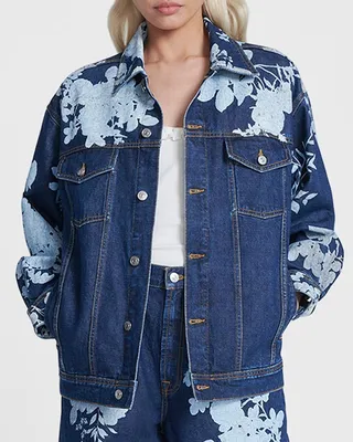 Denim Floral Trucker Jacket