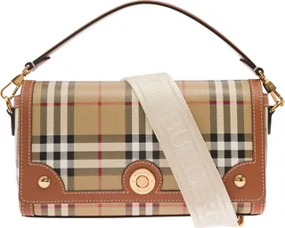 'the Note Bag' With All-over Check Pattern In Brown Leather Woman
