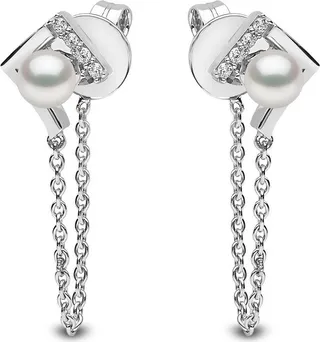 18kt white gold Trend freshwater pearl and diamond earrings