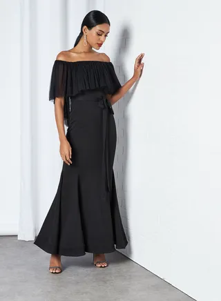 Cap Sleeve Off-Shoulder Bardot Dress Black