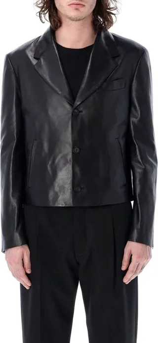 Salvatore Ferragamo Single-Breasted Leather Tailored Blazer