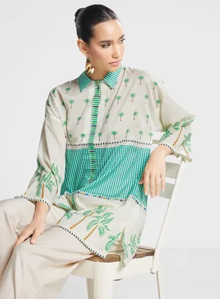 Printed Button Detail Kurti