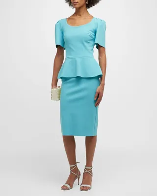 Scoop-Neck Peplum Midi Dress