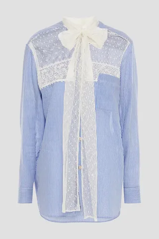 Point d'espirit-paneled striped cotton and silk-blend shirt