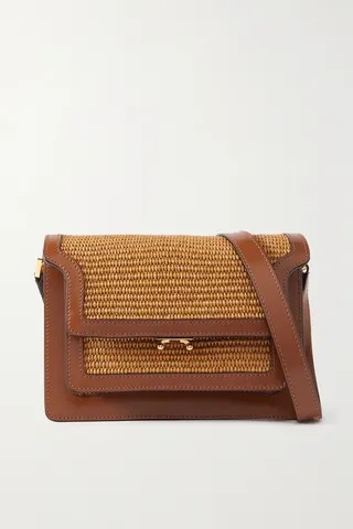 Marni - Trunk Medium Leather-trimmed Raffia Shoulder Bag - Brown