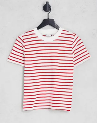 ASOS DESIGN classic tee in red and ecru stripe