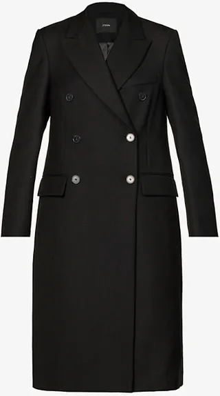 Womens Black Cornwall Double-breasted Wool-blend Coat