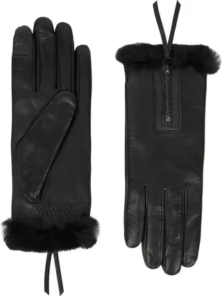Agnelle Marina Black Fur-lined Leather Gloves