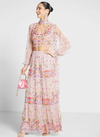 High Waist Embroidered Skirt