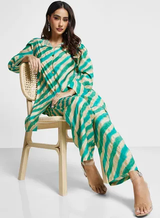Embroidered Button Detail Kurti With Palazzo