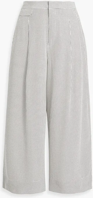 Cropped pleated polka-dot silk-crepe wide-leg culottes